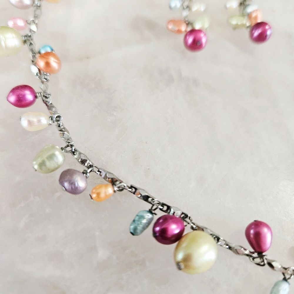 Vintage Demi Parure Multicolor Freshwater Baroque Pearl Necklace & Earrings Set - Picture 4 of 8